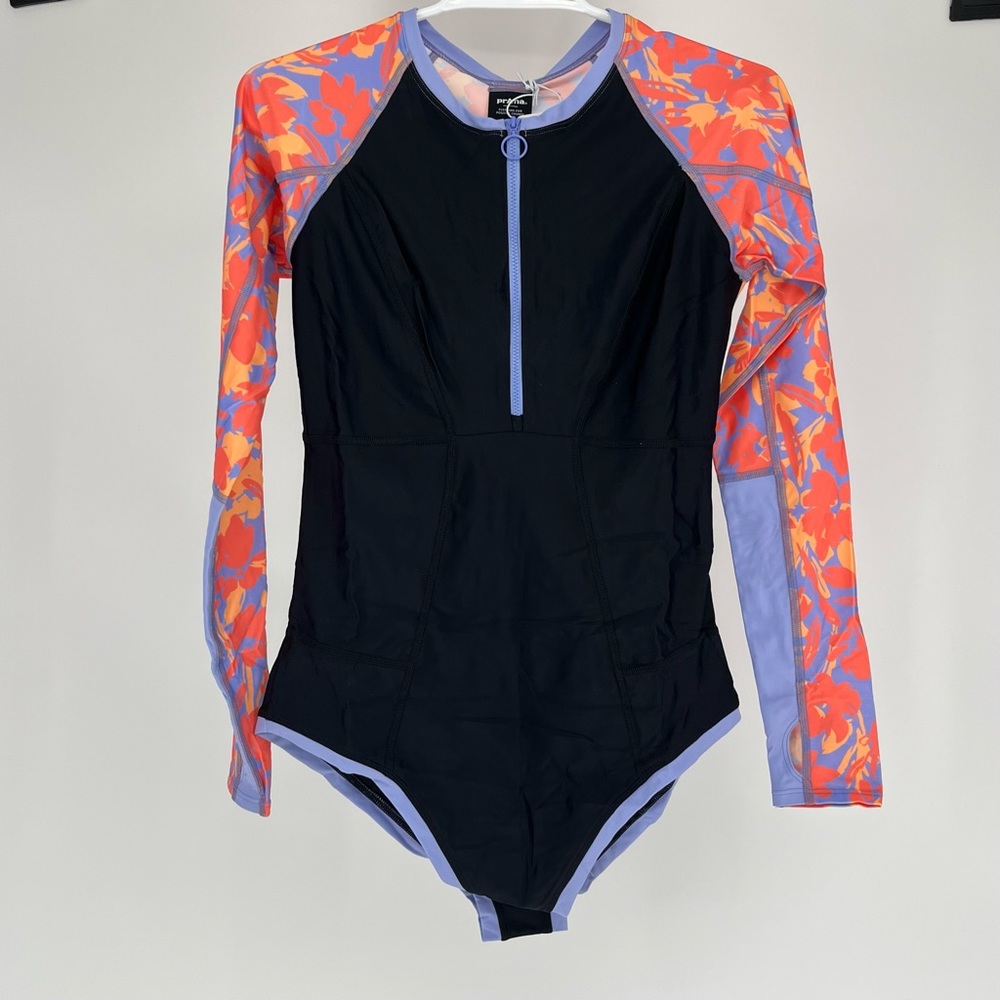 PRANA NWT MCKAYLA ONE PIECE SWIMSUIT IN BLACK COLORBLOCK MORNING GLORY MED LARGE - Picture 4 of 15